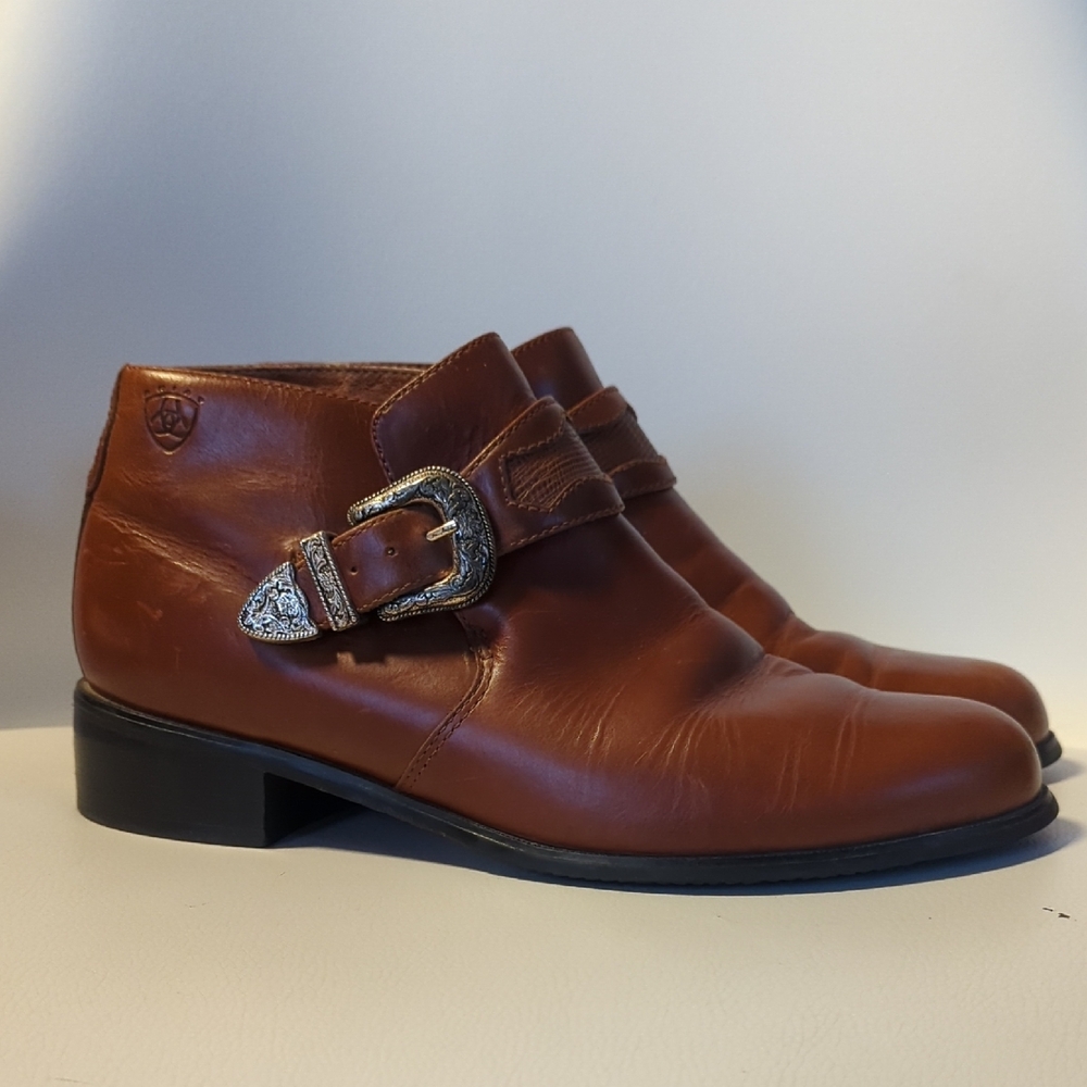 Ariat Brown Leather Ankle Booties with Decorative Buckle 7.5 8 US